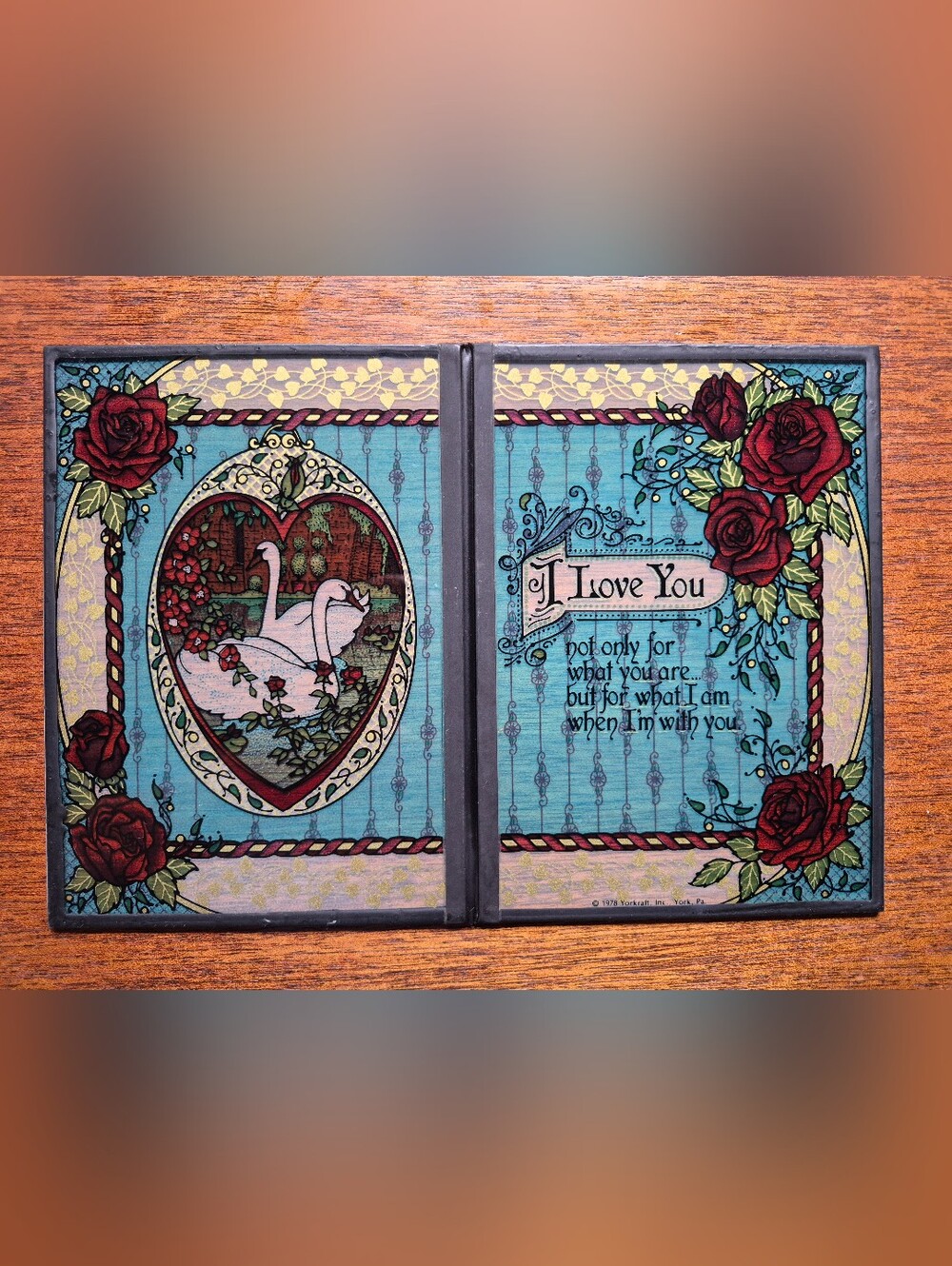 Yorkraft Collectible Stained Glass Card Vintage 1978 Swan Lake